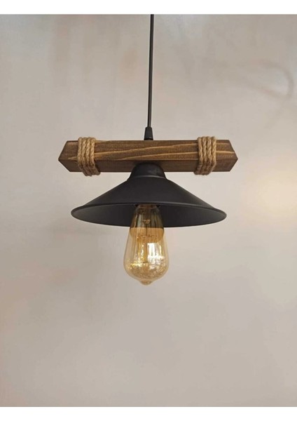 1 Apollo Modern Sarkıt Tekli Ahşap Avize (Ampulsüz) Metal Siyah E27