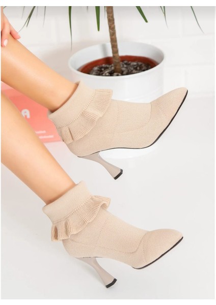 Candy Kadın Bej Triko Bot ( Bootie )