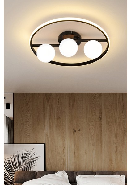 Siyah Rivera Modern Beyaz Globe (Kapalı Camlı) Ledli Avize 4 Ledli Alüminyum 55 x 55 LED