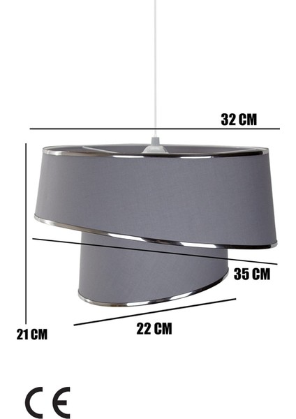 E27 Avize,sarkıt,modern Polvre Model Kumaş 71-80 cm 35 x 60 Modern 1 Gri