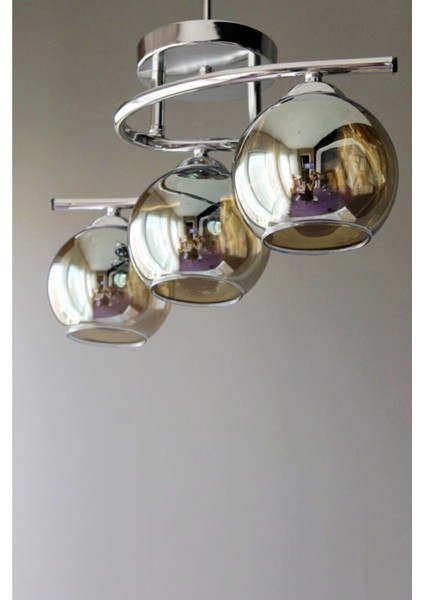 E27 Aydınlatma Salon Oda Mutfak Dekoratif Modern Camlı Spor Yeni Şirin 3'lü Krom Avize 3 Metal Mode