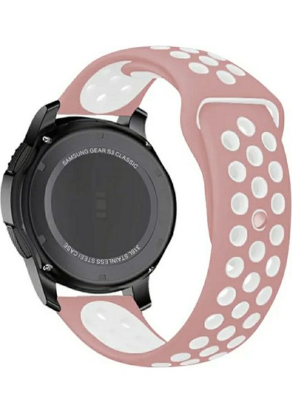 20 mm Universal Delikli Spor Silikon Kordon Pembe Beyaz