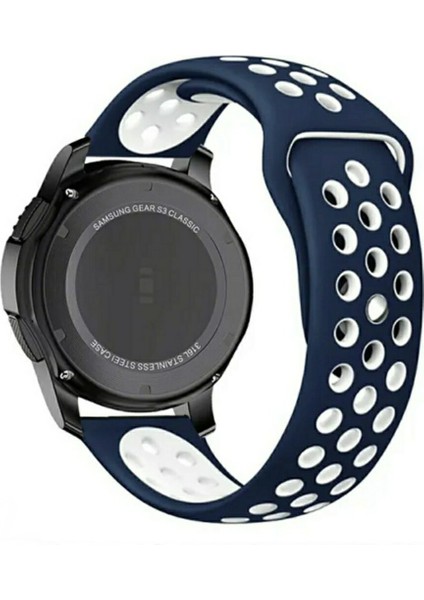 20 mm Universal Delikli Spor Silikon Kordon Mavi Beyaz