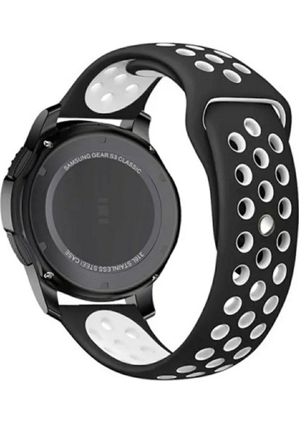 22 mm Universal Delikli Spor Silikon Kordon Siyah Beyaz