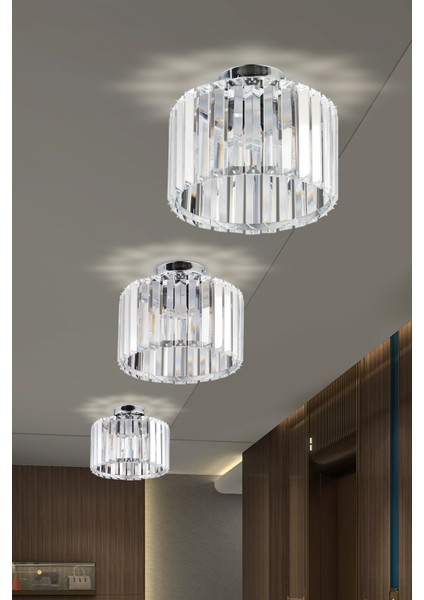 101-120 cm Modern 25LIK Gümüş Plafonyer Kristal Taşlı Avize 1 40 Metal Modern LED Bej