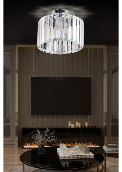 101-120 cm Modern 25LIK Gümüş Plafonyer Kristal Taşlı Avize 1 40 Metal Modern LED Bej