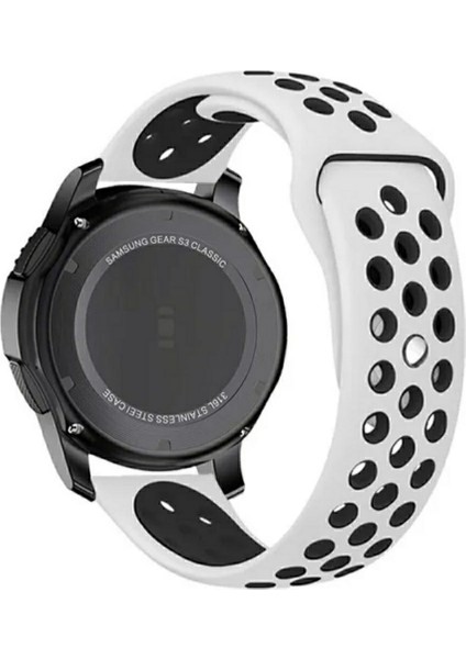 20 mm Universal Delikli Spor Silikon Kordon Beyaz Siyah