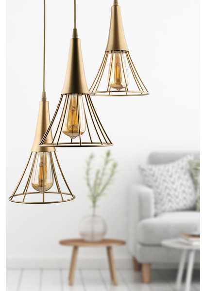Tek Ebat Havana 3.lü Avize Eskitme Altın 101-120 cm Modern E27 Metal 3