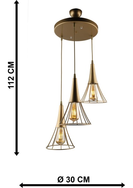 Tek Ebat Havana 3.lü Avize Eskitme Altın 101-120 cm Modern E27 Metal 3 indirimleri