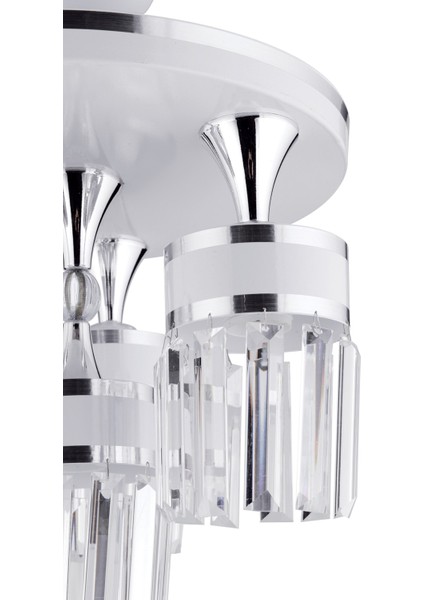 Metal Aslı 4lü Profonyel Kristal Taşlı Beyaz Krom Yaldızlı Lüks Modern Avize Beyaz 4 E27 Modern