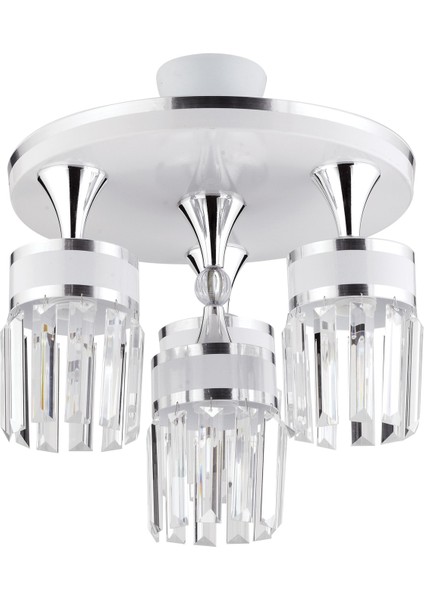 Metal Aslı 4lü Profonyel Kristal Taşlı Beyaz Krom Yaldızlı Lüks Modern Avize Beyaz 4 E27 Modern