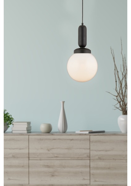 E27 Arlo Tekli Siyah Modern Sarkıt Top Avize Mutfak Salon Sarkıt Avize Mutfak Modern Siyah Metal 1