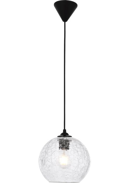 Cam Çatlatma Motifli Tekli Glop Avize E27 Beyaz Tekli 61-70 cm