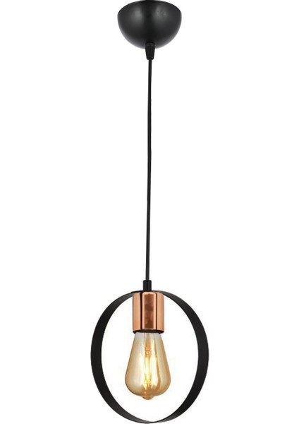 Siyah Lamalı Halka Tekli Siyah Bakır Avize 1