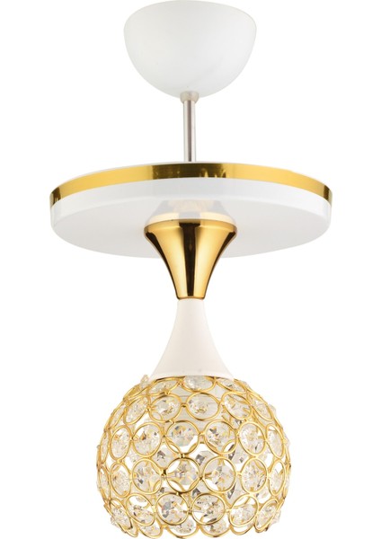 Beyaz Yağmur Kristal Top Beyaz Gold Yaldızlı Tepsili Tekli Modern Lüks Avize 1 E27 Metal modelleri