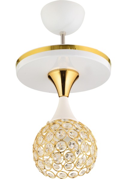 Beyaz Yağmur Kristal Top Beyaz Gold Yaldızlı Tepsili Tekli Modern Lüks Avize 1 E27 Metal fırsatları