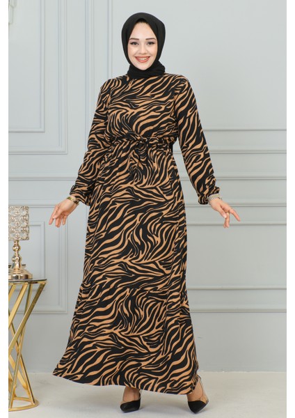 Zebra Desen Bürümcük ELBISE-3951 Kahve