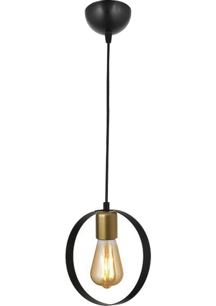 1 Lamalı Halka Tekli Siyah Eskitme Avize Siyah