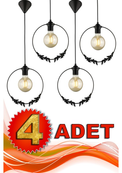 81-90 cm 4 Adet Haliç Tekli Avize Siyah Modern Tek Ebat Siyah 1 Metal E27