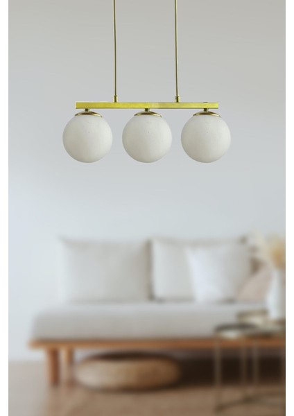 Metal Sezar Beyaz Camlı Eskitme Modern Tasarım Yemek Masası Üstü -Salon 3 Lü Avize Beyaz Modern 3 E