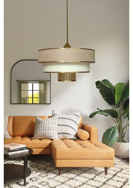 E27 Myk Avize ve Abajur Seti Koyu Bej MA12 Modern 71-80 cm Kumaş Altın 1 30 Salon / Oturma Odası