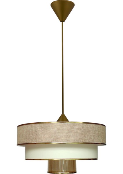 E27 Myk Avize ve Abajur Seti Koyu Bej MA12 Modern 71-80 cm Kumaş Altın 1 30 Salon / Oturma Odası