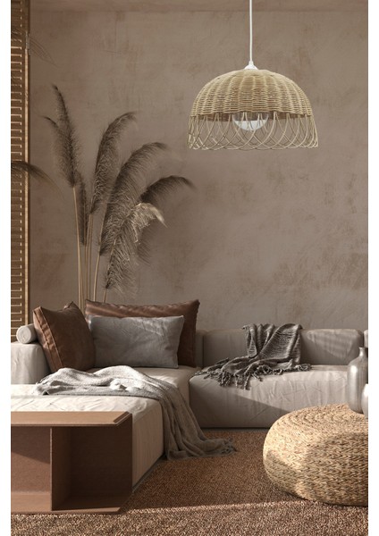 E27 Bambu, Hasır Rattan Sarkıt Avize 35 cm 1 Beyaz Tekli Bambu indirimleri