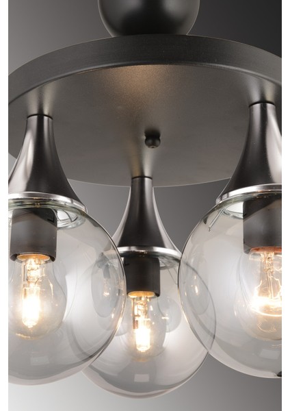 E27 Siyah 3'lüplafonyer Füme Glop Top Camlı Krom Aşağı Bakan Lüks Avize Metal 30 x 30 Modern Siyah modelleri