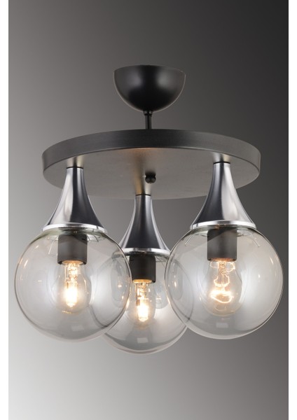 E27 Siyah 3'lüplafonyer Füme Glop Top Camlı Krom Aşağı Bakan Lüks Avize Metal 30 x 30 Modern Siyah fırsatları