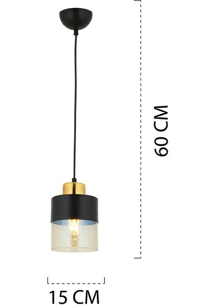Modern Boris Tekli Siyah Gold Modern Retro Sarkıt Mutfak Salon Sarkıt Avize 1 E27 Metal Siyah Mutfa
