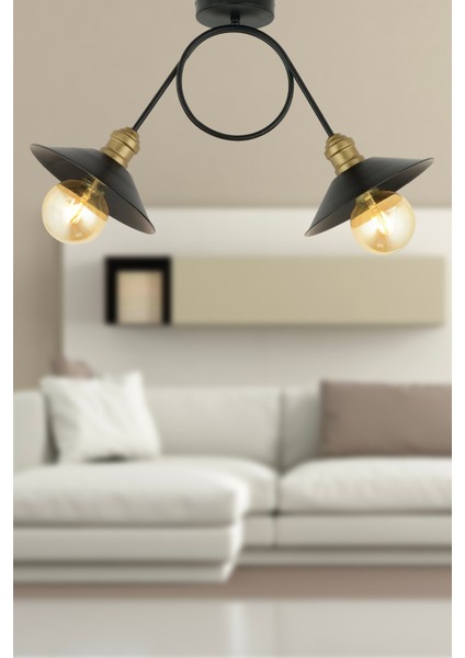 E27 Dominik 2 Li Modern Genç Odası Mutfak Salon Avize 2 Metal Siyah Modern Mutfak