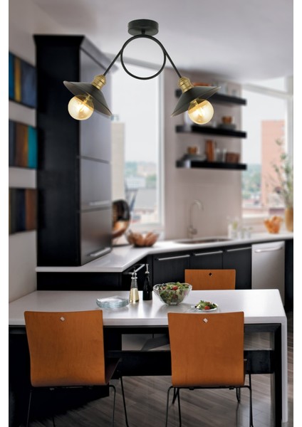 E27 Dominik 2 Li Modern Genç Odası Mutfak Salon Avize 2 Metal Siyah Modern Mutfak fiyatları