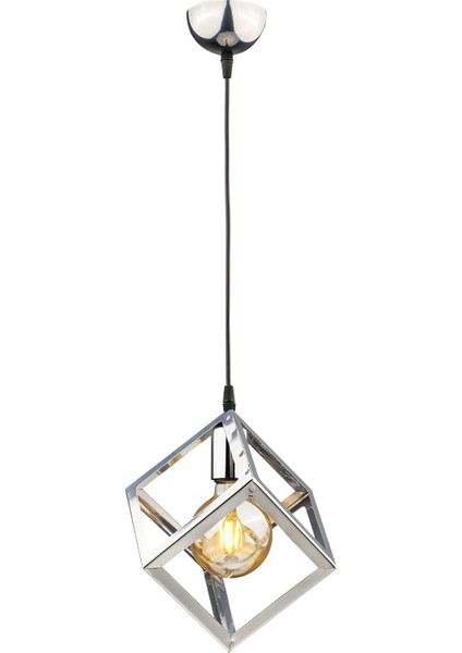 Bej Küp Tekli Avize Krom E27 Metal 61-70 cm Tek Ebat