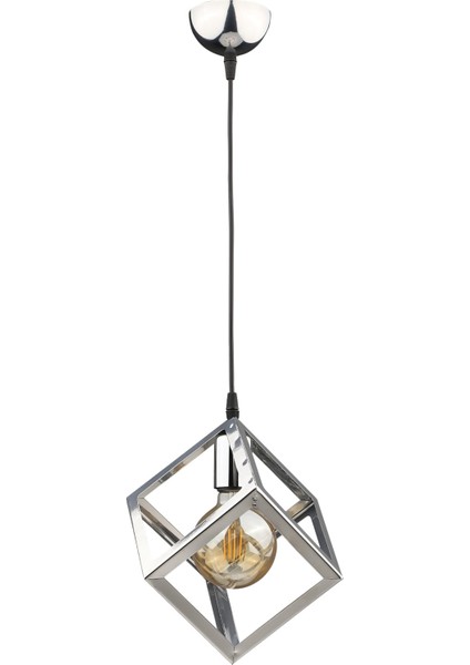 Bej Küp Tekli Avize Krom E27 Metal 61-70 cm Tek Ebat