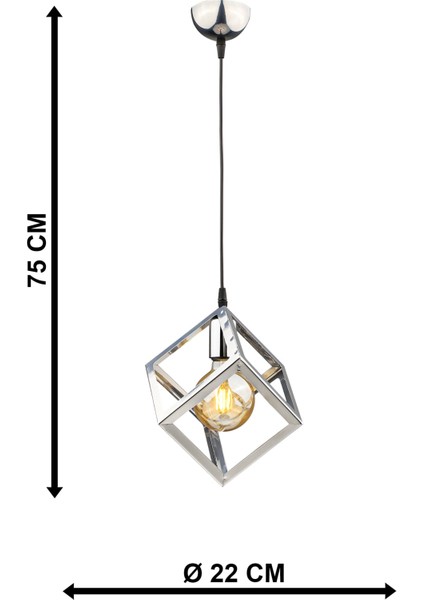 Bej Küp Tekli Avize Krom E27 Metal 61-70 cm Tek Ebat