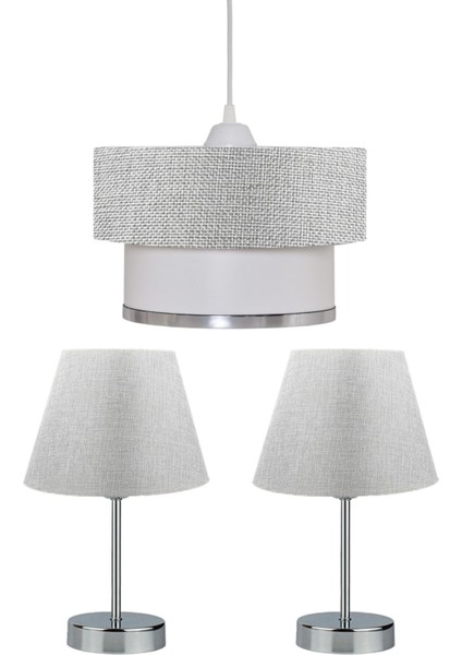 Kumaş Grey Avize ve Abajur Seti (Gri) 30 E27 Modern 1 Gri 51-60 cm