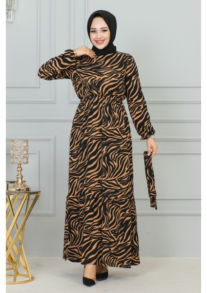 Zebra Desen Bürümcük ELBISE-3951 Kahve