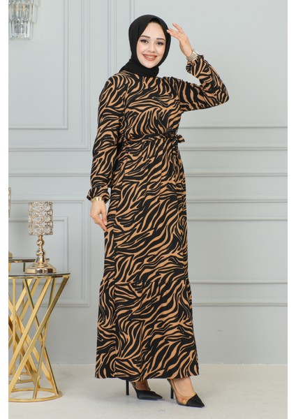 Zebra Desen Bürümcük ELBISE-3951 Kahve