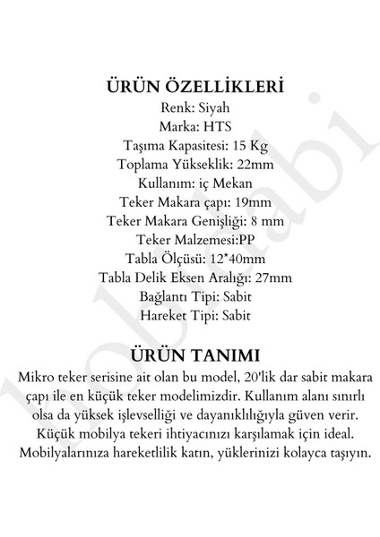 16 Adet Hobidabi Tekerlek Mini Sabit Mobilya Sehpa Komidin Tekeri No:99