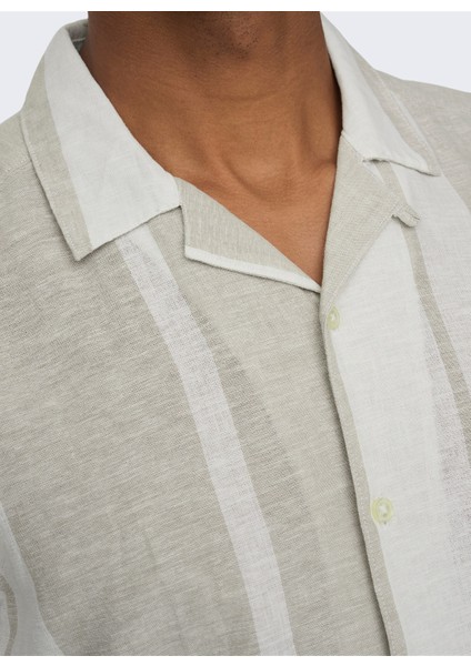 Normal Açık Haki Çizgili Erkek Gömlek Onscaıden Ss Strıpe Lınen Resort Sh modelleri