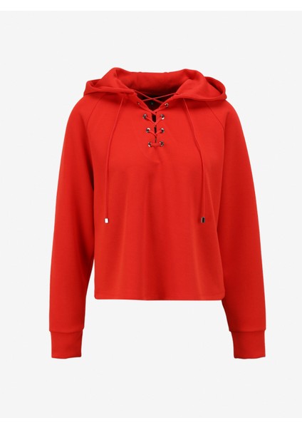 Kapüşon Yaka Düz Kırmızı Kadın Sweatshırt F4SL-SWT0192