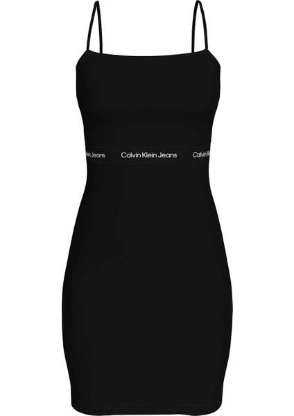 Kare Yaka Düz Siyah Kısa Kadın Elbise J20J219644BEH