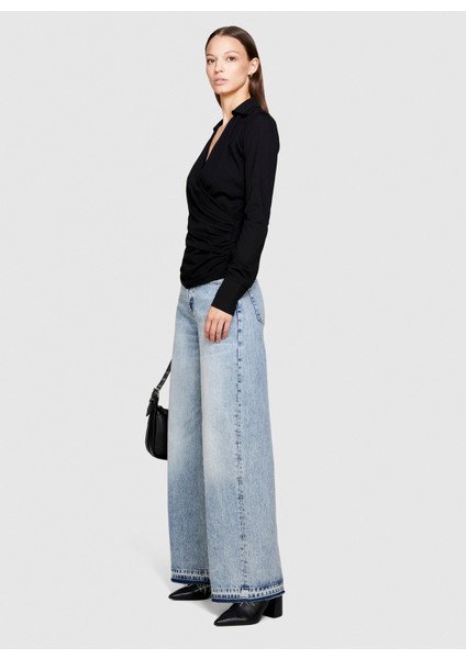 Slim Fit Gömlek Yaka Siyah Kadın Gömlek 56CALQ05W fiyatları