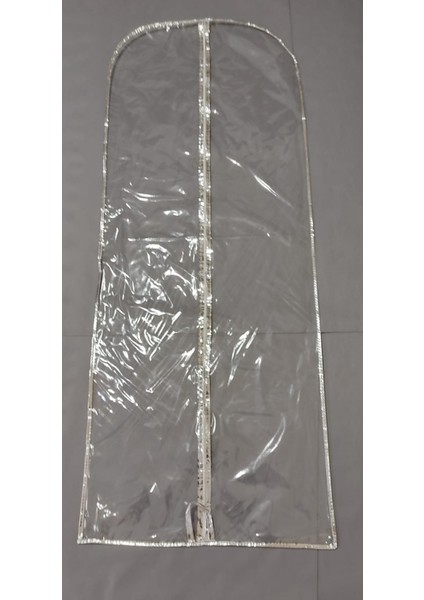 Abiye Kılıfı, Tam Şeffaf Uzun Elbise Koruyucu ve Taşıma Hurç, Kenar Şerit Metalize Biye, 64X160 Cm,