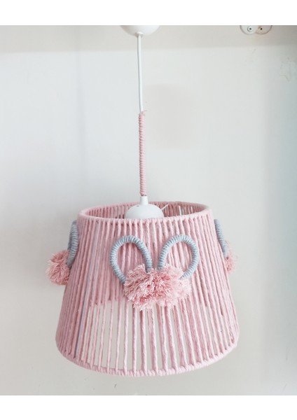 71-80 cm Pembe Makrome Sargı Pembe Ponponlu Konik Tel Kız Bebek ve Çocuk Odası Tasarım Sarkıt Avize