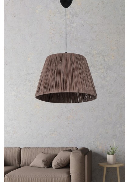 E27 Gaufres Handmade Sarkıt Avize Kahve Tekli 30 Hasır Kahverengi 71-80 cm