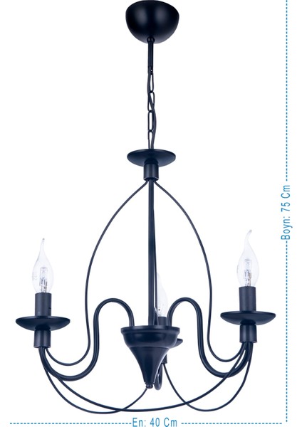 E14 Kale 3 Lü Avize (Siyah) Metal 61-70 cm Siyah 3