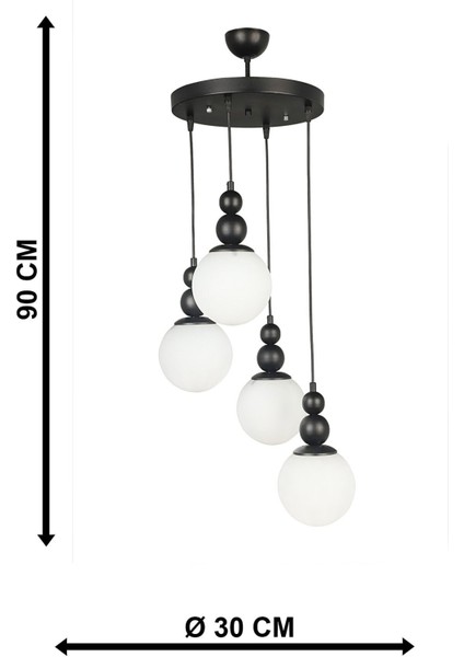 Salon / Oturma Odası Spor Siyah Avize 4 Lü Modern Metal 30 x 46 E27 4 81-90 cm Siyah