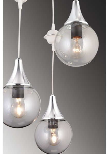 Modern Sarkıt Tepsi Beyaz 3'lü Füme Glop Top Camlı Krom Aşağı Bakan Lüks Avize E27 30 x 30 Beyaz 3 fırsatları