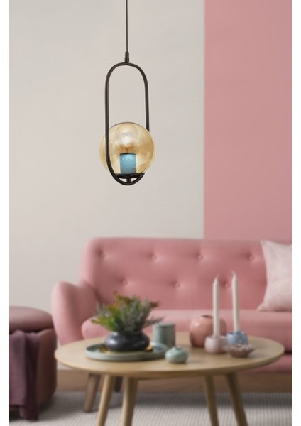 1 Lorin Tekli Siyah Bal Camlı Modern Sarkıt Mutfak Salon Sarkıt Avize Mutfak Modern Siyah